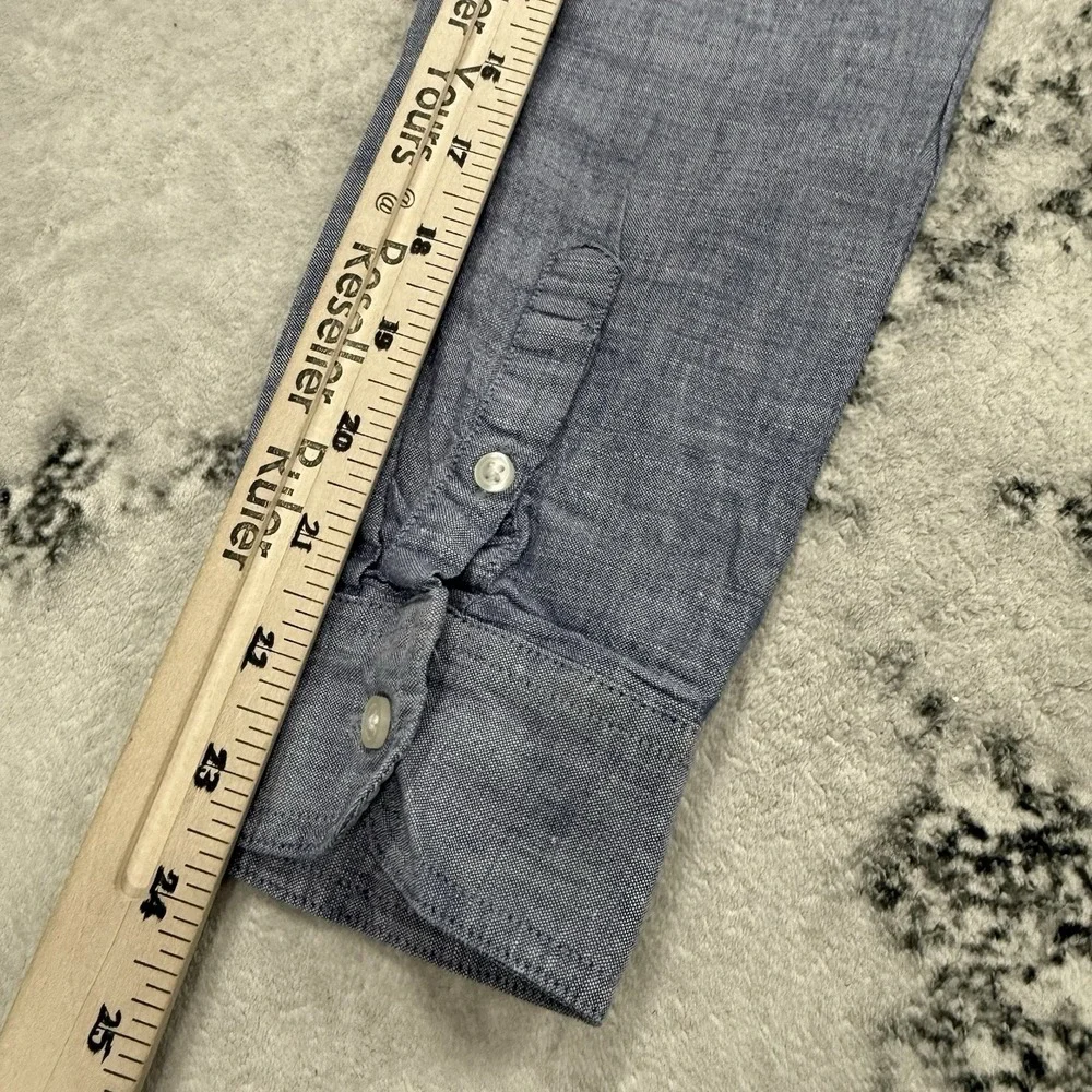 Banana Republic Linen Blend Shirt Mens Large Blue Chambray Soft Wash Button Up